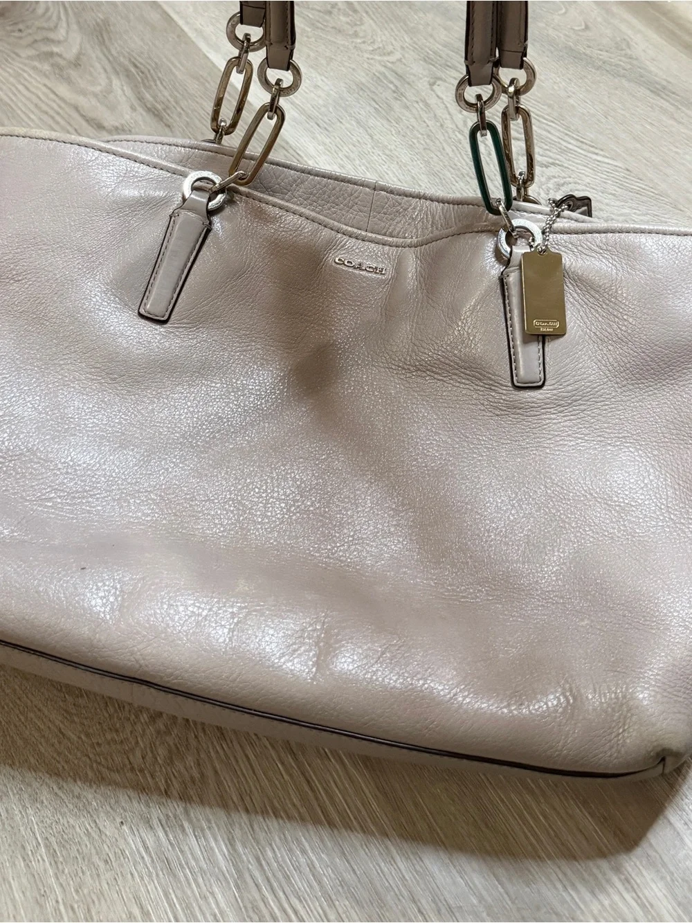 Coach Taupe Leather Tote with Chain-Link Handles